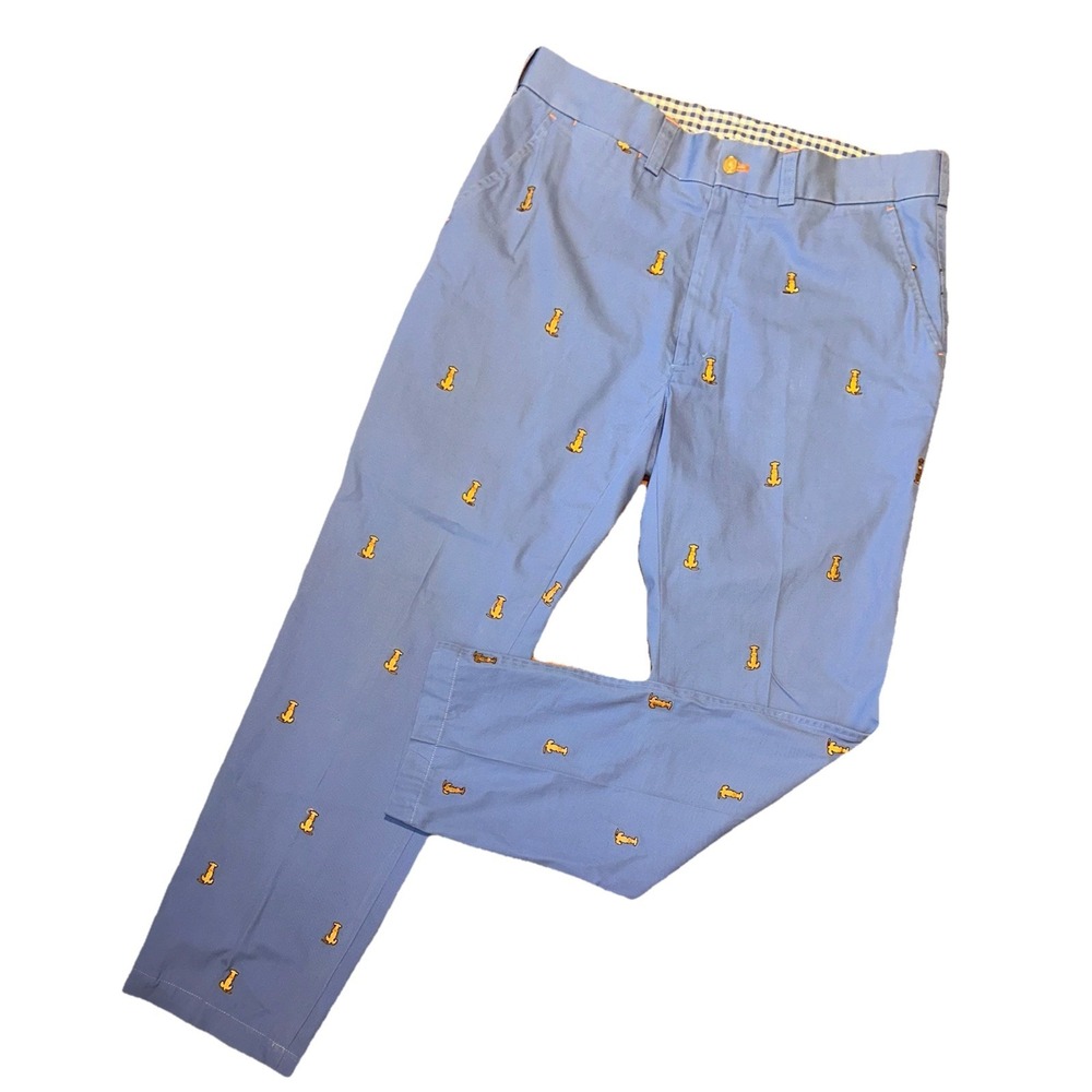 J‎ Mclaughlin Pants Dog Embroidered Chino Mens 36x31 Straight Fit Blue Novelty